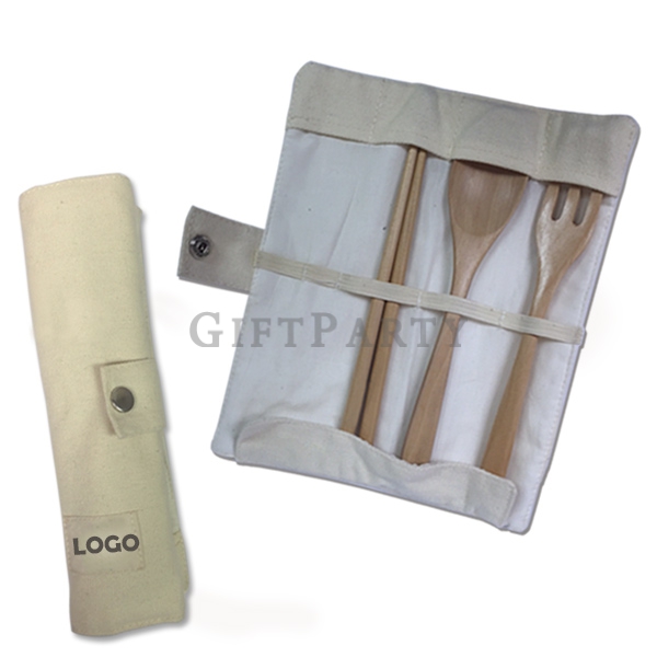 Wenchuang canvas cloth tableware set three-piece wooden chopsticks tableware,文創帆布布包餐具組三件式木筷餐具