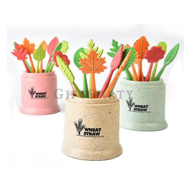 環保禮品-創意環保小麥秸桿樹葉圓筒餐具叉