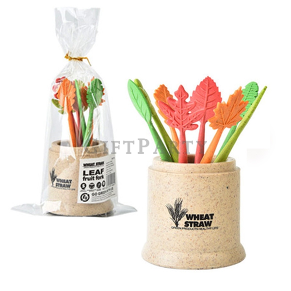 啤酒贈品-創意環保小麥秸桿樹葉圓筒餐具叉3