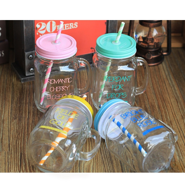 股東會贈品,品牌贈品-彩蓋字母梅森罐玻璃杯