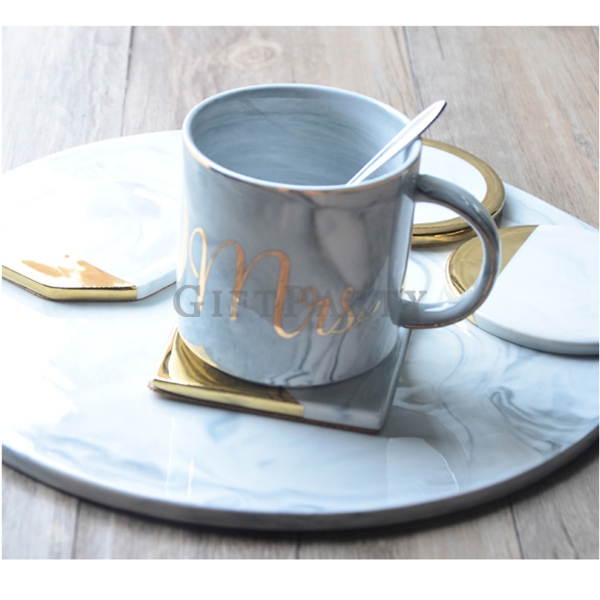 客製杯墊北歐大理石紋陶瓷杯墊,建設公司贈品,股東會贈品