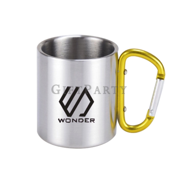 戶外鋼杯,股東會贈品-登山扣手柄不鏽鋼咖啡杯300ML
