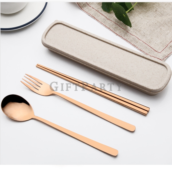 客製環保餐具,高檔環保袋,高級餐具組,股東會禮品,股東會贈品,股東會紀念品-304不鏽鋼鍍金餐具筷子組,Bulk Gold Plated Stainless Steel Cutlery Set