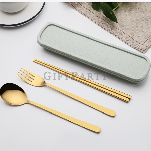 客製環保餐具,高檔環保袋,高級餐具組,禮品,贈品,禮贈品-304不鏽鋼鍍金餐具筷子組