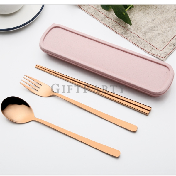 客製環保餐具,高檔環保袋,高級餐具組,禮品,贈品,禮贈品-304不鏽鋼鍍金餐具筷子組