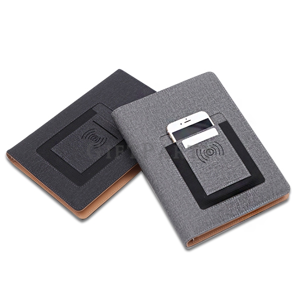 A5 notebook with power bank and wireless charger,A5多功能無線充電行動電源筆記本