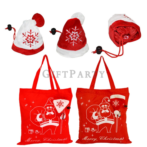 folding shopper christmas Hat Bag,聖誕帽折疊環保袋