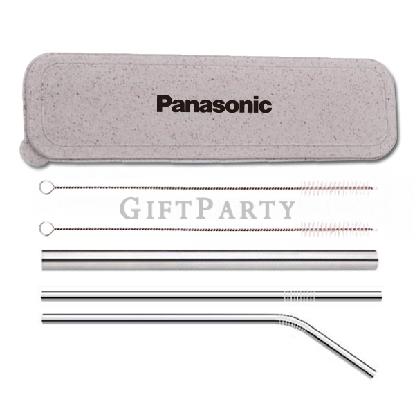 客製化禮品,-不鏽鋼吸管組小麥盒5件,Stainless steel straw set,