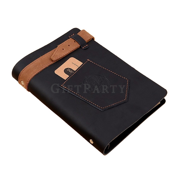 Jeans Style Leather Belt Closure A5 Refillable Notebook-牛仔褲風格真皮筆記本