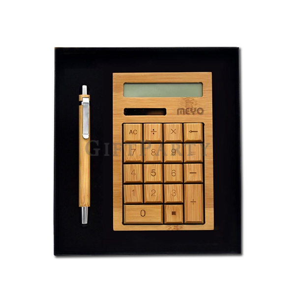 Electronic calculator + pen gift set,禮品,贈品,禮盒套裝,竹制計算機+筆禮盒組