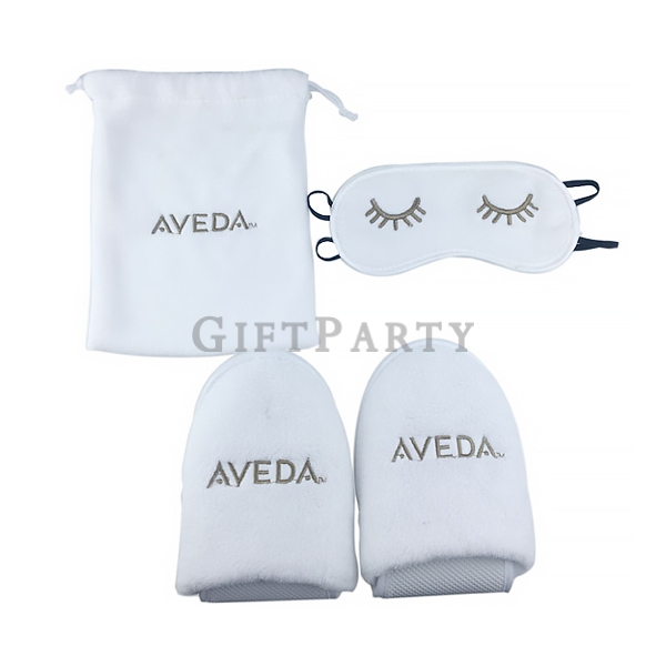 Comfortable travel set (eye mask, slippers, bag)-柔軟白色羊毛旅行套裝(眼罩拖鞋收納袋)