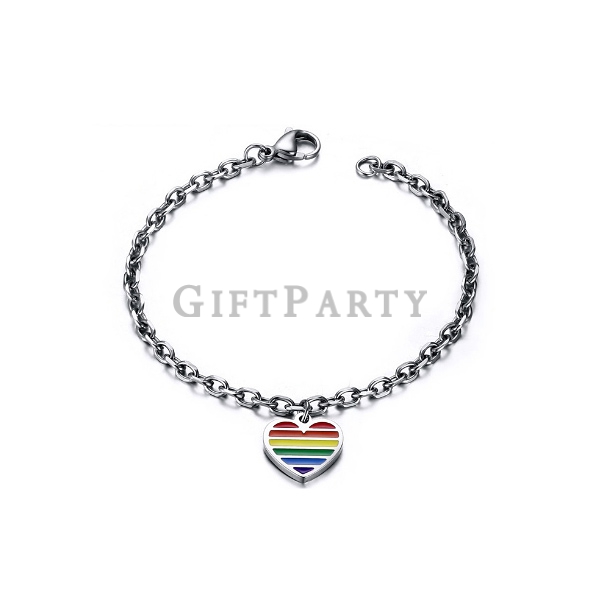 Stainless Steel Gay Pride Rainbow Heart  Bracelet,金屬彩虹愛心手鍊,同志手鍊,彩虹手鍊,彩虹大遊行,二性平權,支持同志贈品,