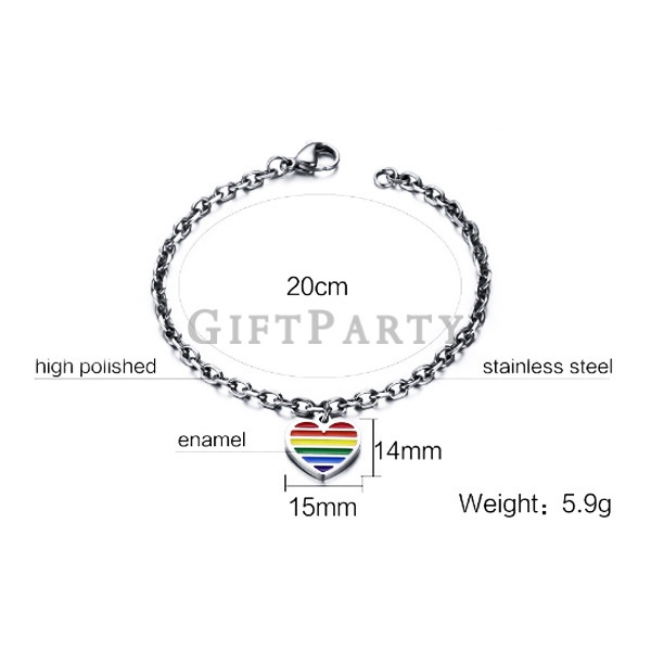 Stainless Steel Gay Pride Rainbow Heart  Bracelet,金屬彩虹愛心手鍊,同志手鍊,彩虹手鍊,彩虹大遊行,二性平權,支持同志贈品,