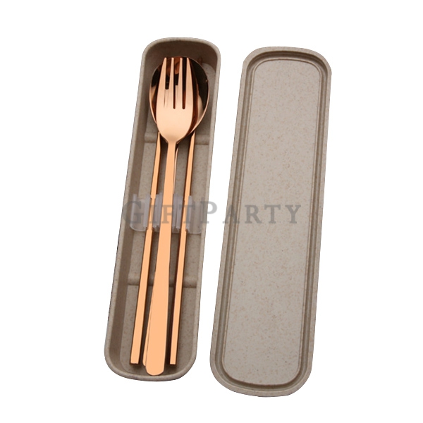 客製環保餐具,高檔環保袋,高級餐具組,禮品,贈品,禮贈品-304不鏽鋼鍍金餐具筷子組,Bulk Gold Plated Stainless Steel Cutlery Set