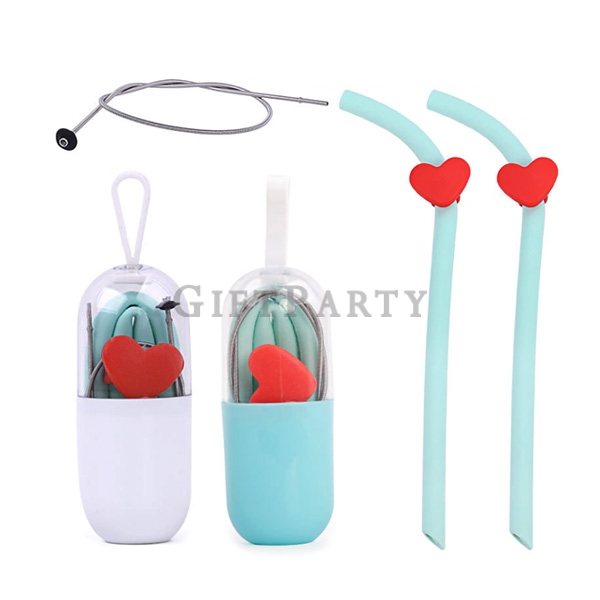Silicone Straws Heart Shape Silicone Reusable Folding Silicone Straws,愛心折疊吸管膠囊盒,dvertising gifts, pr