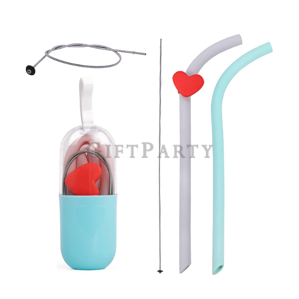 Silicone Straws Heart Shape Silicone Reusable Folding Silicone Straws,愛心折疊吸管膠囊盒,dvertising gifts, pr