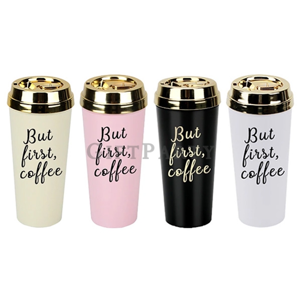 Double Wall Plastic Coffee Mug With Gold Cover,金蓋雙層塑料咖啡杯480ml,Advertising gifts, promotional gifts, 