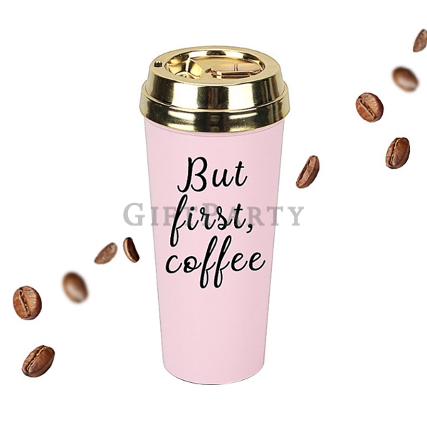 Double Wall Plastic Coffee Mug With Gold Cover,金蓋雙層塑料咖啡杯480ml,Advertising gifts, promotional gifts, 