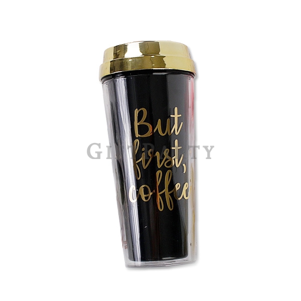 Double Wall Plastic Coffee Mug With Gold Cover,金蓋雙層塑料咖啡杯480ml,Advertising gifts, promotional gifts, 