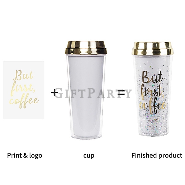 Double Wall Plastic Coffee Mug With Gold Cover,金蓋雙層塑料咖啡杯480ml,Advertising gifts, promotional gifts, 