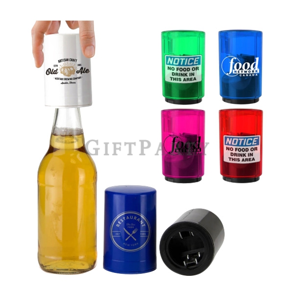 Beer cap plastic automatic push down bottle opener,啤酒贈品,啤酒禮品,啤酒紀念品,塑料磁性開瓶器,Advertising gifts, promot