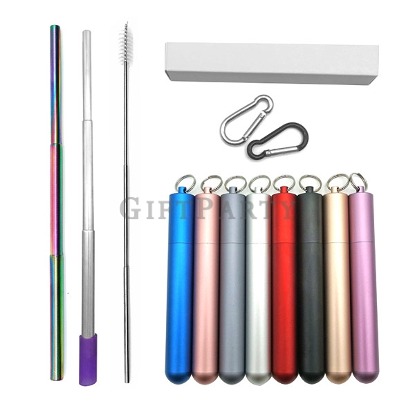 Stainless Steel  Drinking Straw with Aluminum Case-304不鏽鋼伸縮吸管(便攜式),Advertising gifts, promotional gi