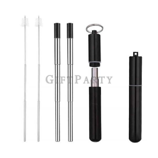 Foldable Stainless Steel  Straw with Aluminum Case,304不鏽鋼伸縮吸管登山扣盒,Advertising gifts, promotional gif
