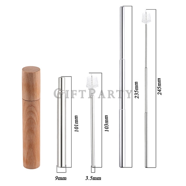 Custom Logo Collapsible Stainless Steel Straw Cleaning Brush Bamboo Case,時尚贈品,VOGUE贈品,ELLY贈品,百貨贈品,禮品