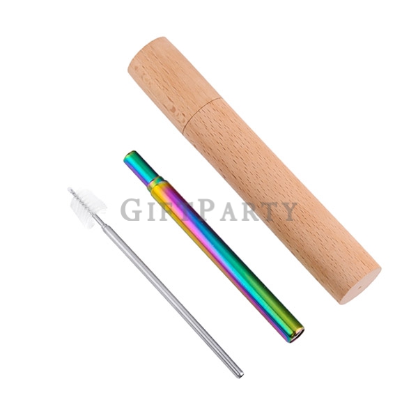 Custom Logo Collapsible Stainless Steel Straw Cleaning Brush Bamboo Case,時尚贈品,VOGUE贈品,ELLY贈品,百貨贈品,禮品