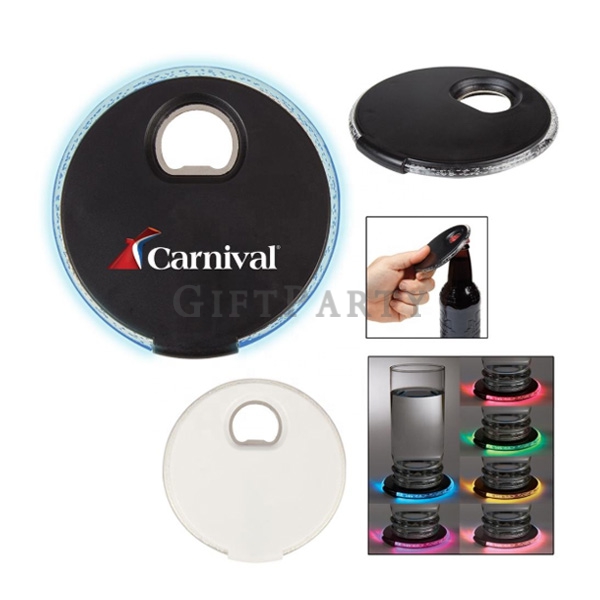 Round bottle opener led coaster,圓形led杯墊開瓶器,圓形杯墊開瓶器,發光LED杯墊開瓶器,啤酒贈品,酒BAR贈品,Round coaster bottle opene