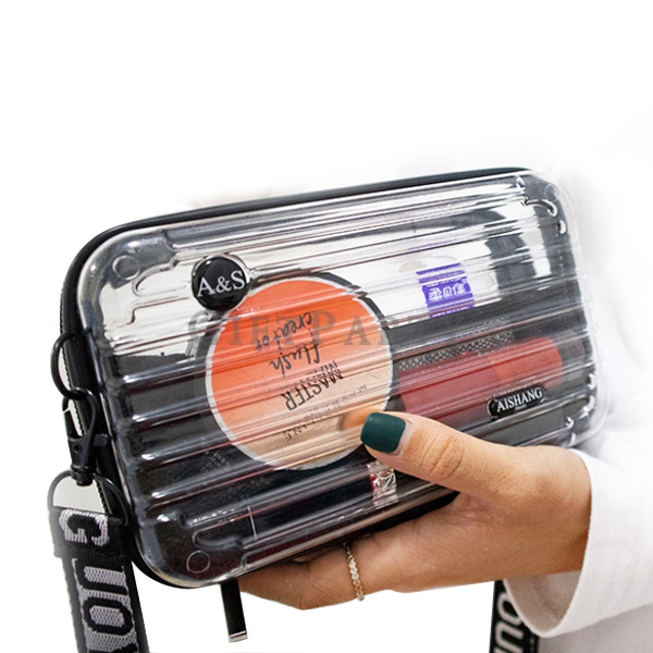 ABS PC Transparent case cosmetic bag,luggage box shape Transparent PC Makeup bag ,Transparent Wash b