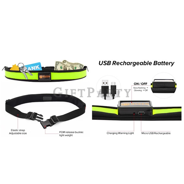 Led Running Belt USB Rechargeable Fanny Pocket ,LED發光跑步帶發光運動腰包,運動腰包,健身腰包,發光腰包,路跑紀念品,夜跑贈品,