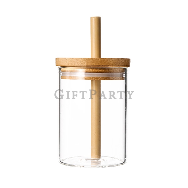 Bamboo cover glass bottle with thick straw,環保杯,珍珠奶茶環保杯,設計禮品,玻璃杯帶吸粗吸管,竹蓋玻璃瓶帶粗吸管