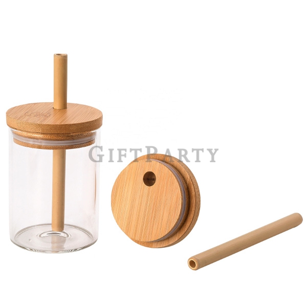 Bamboo cover glass bottle with thick straw,環保杯,珍珠奶茶環保杯,設計禮品,玻璃杯帶吸粗吸管,竹蓋玻璃瓶帶粗吸管