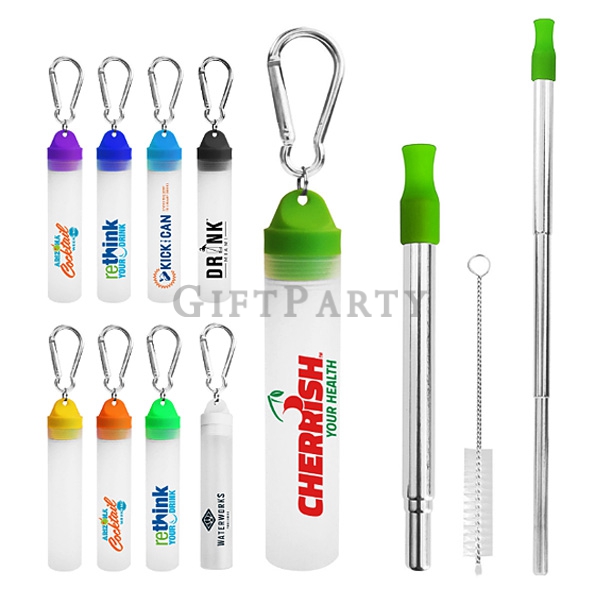 股東會贈品,股東會紀念品,環保吸管,SS304 Collapsible Stainless Steel Straw Kit,304不鏽鋼折疊吸管登山扣旅行組,2-Piece Stainless Ste