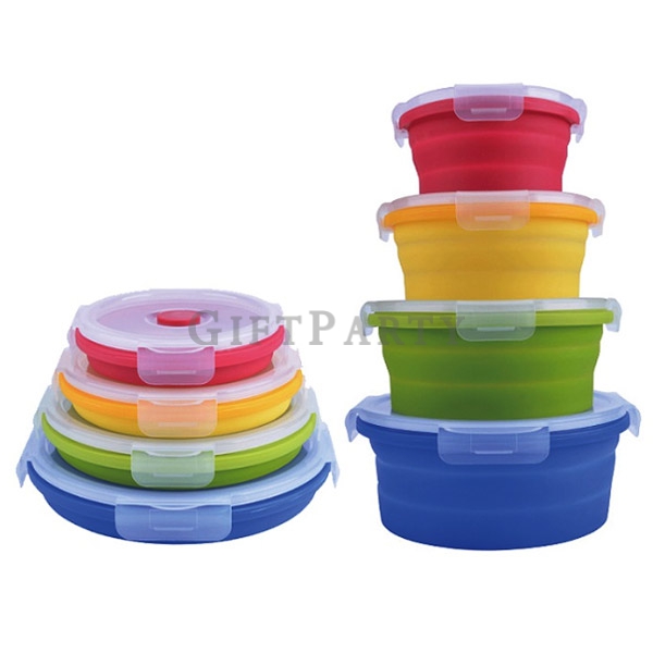 Silicone lunch box round lunch box, silicone folding lunch box,食品級矽膠折疊餐盒保鮮盒,Silicone round  folding