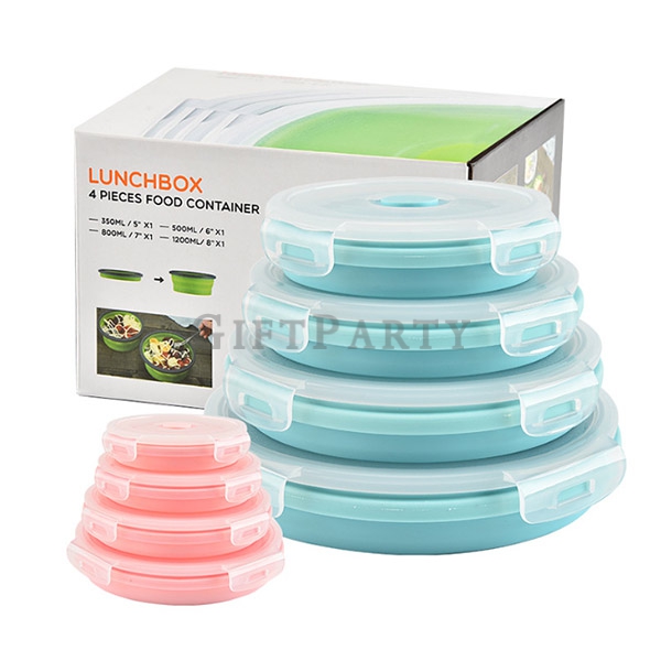 Silicone lunch box round lunch box, silicone folding lunch box,食品級矽膠折疊餐盒保鮮盒,Silicone round  folding