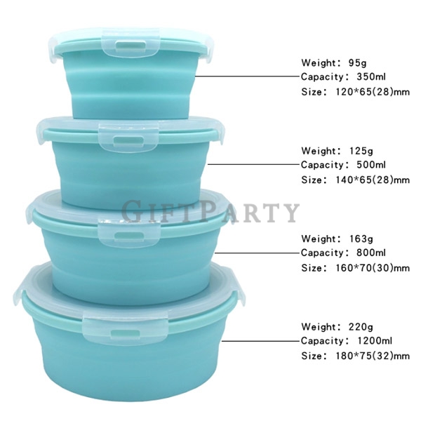 Silicone lunch box round lunch box, silicone folding lunch box,食品級矽膠折疊餐盒保鮮盒,Silicone round  folding
