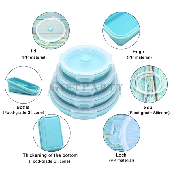 Silicone lunch box round lunch box, silicone folding lunch box,食品級矽膠折疊餐盒保鮮盒,Silicone round  folding