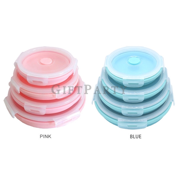 Silicone lunch box round lunch box, silicone folding lunch box,食品級矽膠折疊餐盒保鮮盒,Silicone round  folding