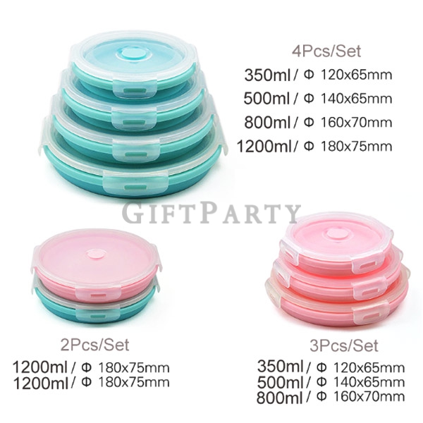 Silicone lunch box round lunch box, silicone folding lunch box,食品級矽膠折疊餐盒保鮮盒,Silicone round  folding