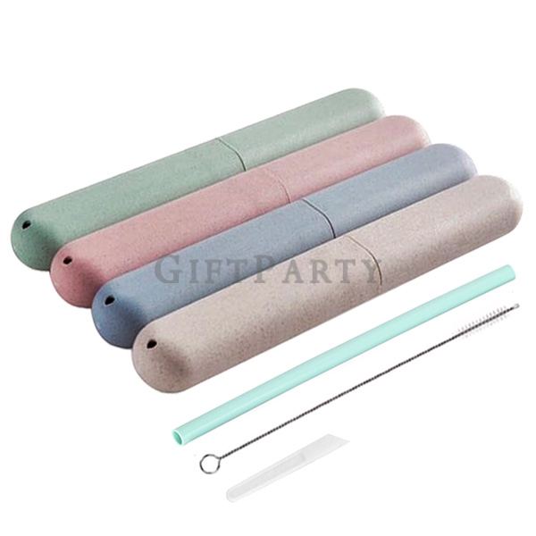 HJ7100505PLA-9337矽膠吸管組小麥盒(3入),Silicone straw kit with wheat straw box,禮品,環保禮品,環保贈品,硅膠吸管