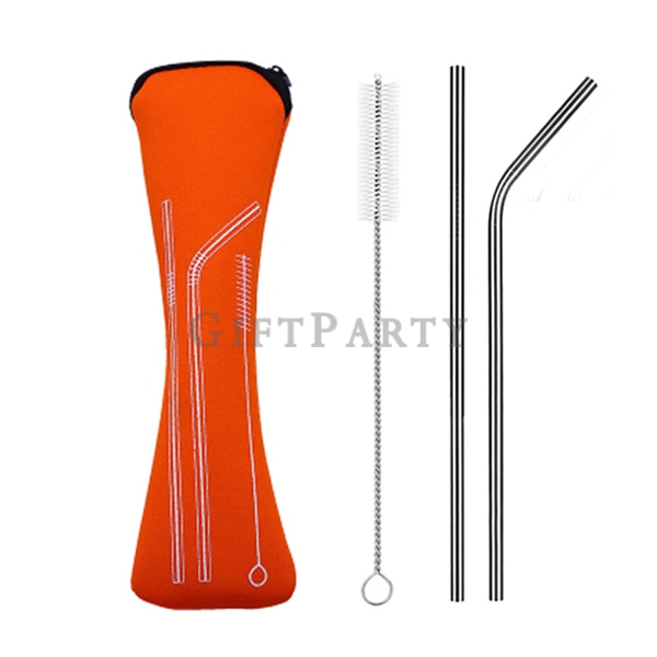 Stainless steel straw set 3pcs with Neoprene bag ,不鏽鋼吸管組潛水布包(3入)