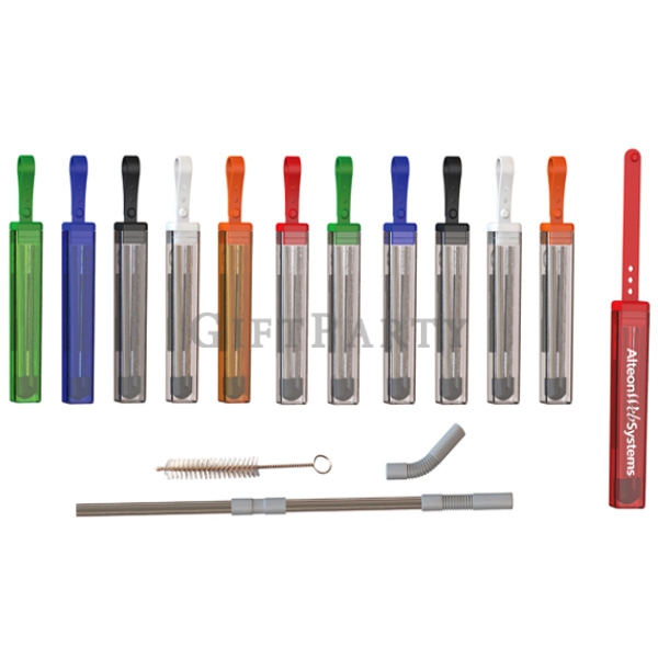 304 stainless steel Connect Straw with cleaner in Plastic Tube,304不鏽鋼吸管伸縮式便攜,Advertising gifts, prom