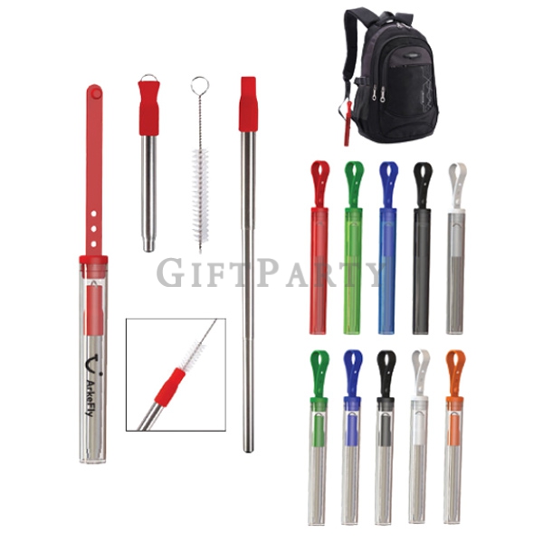 304 stainless steel Connect Straw with cleaner in Plastic Tube,304不鏽鋼吸管伸縮式便攜,Advertising gifts, prom