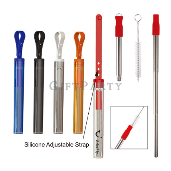 304 stainless steel Connect Straw with cleaner in Plastic Tube,304不鏽鋼吸管伸縮式便攜,Advertising gifts, prom