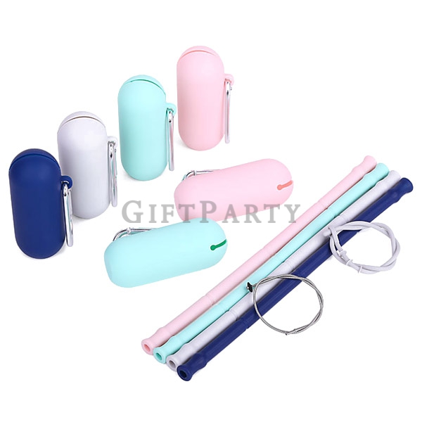 Food grade silicone straw with capsule box carabiner,食品級矽膠吸管帶膠囊盒登山扣,Eco friendy  silicone straw with