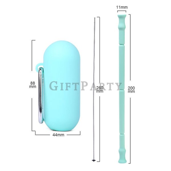 Food grade silicone straw with capsule box carabiner,食品級矽膠吸管帶膠囊盒登山扣,Eco friendy  silicone straw with