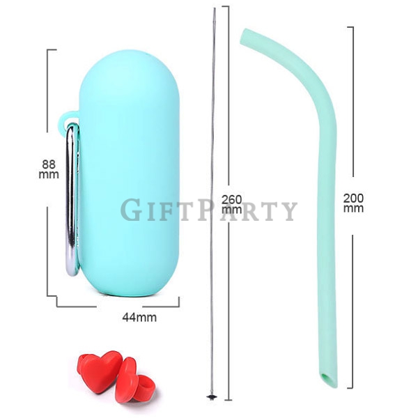 Food grade silicone straw with capsule box carabiner,食品級矽膠吸管帶膠囊盒登山扣,Eco friendy  silicone straw with