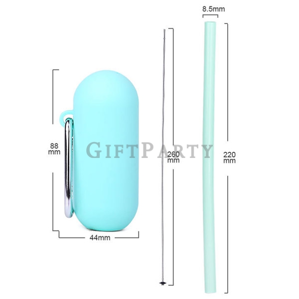 Food grade silicone straw with capsule box carabiner,食品級矽膠吸管帶膠囊盒登山扣,Eco friendy  silicone straw with